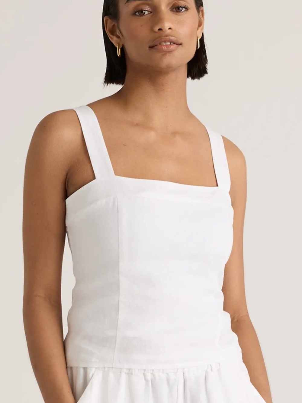 White Square-Neck 100% Linen Tank Top